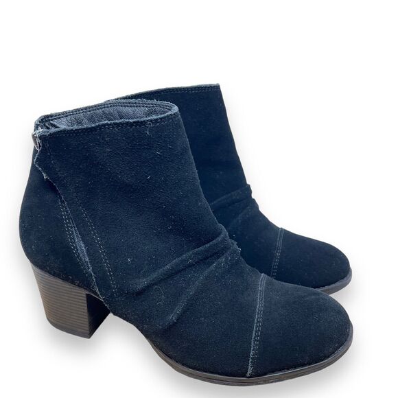 Skechers Taxi Ankle Boots Women's 8.5 Black Suede Comfort Heel Booties Cap Toe - Picture 1 of 10